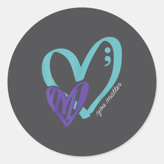 Sticker Rond You Suicide Prevention Awareness Teal Purple Heart (Devant)