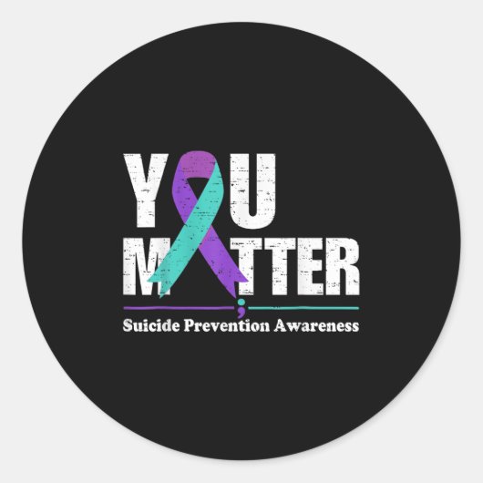Sticker Rond You Suicide Prevention Awareness Teal Purple Ribbo (Devant)