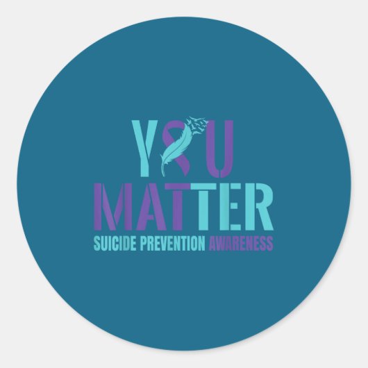 Sticker Rond You - Suicide Prevention Teal Purple Awareness Rib (Devant)