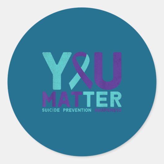 Sticker Rond You - Suicide Prevention Teal Purple Awareness Rib (Devant)