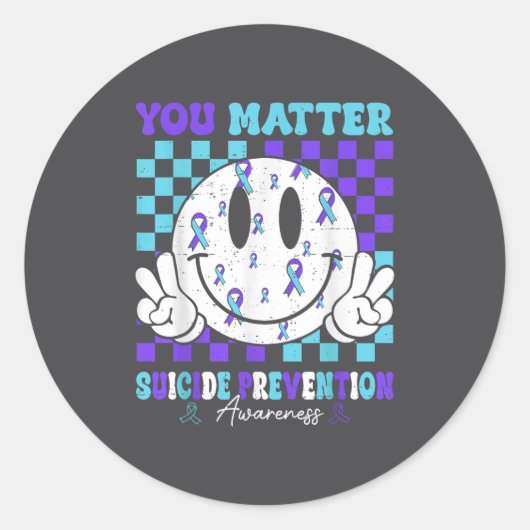 Sticker Rond You Teal Purple Ribbon Suicide Prevention Awarenes (Devant)
