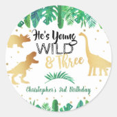 Sticker Rond Young Wild & Three Dinosaur Boys Troisième anniver (Devant)