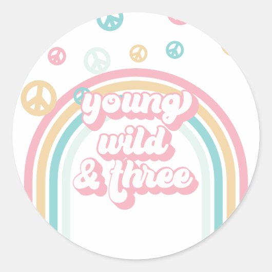 Sticker Rond Young Wild Three Retro Summer Rainbow (Devant)