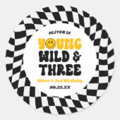 Sticker Rond Young Wild & Three Retro Third 3rd Birthday Party (Devant)