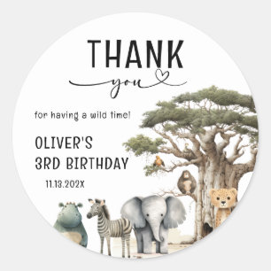 Sticker Rond Young Wild Three Safari 3ème anniversaire Merci