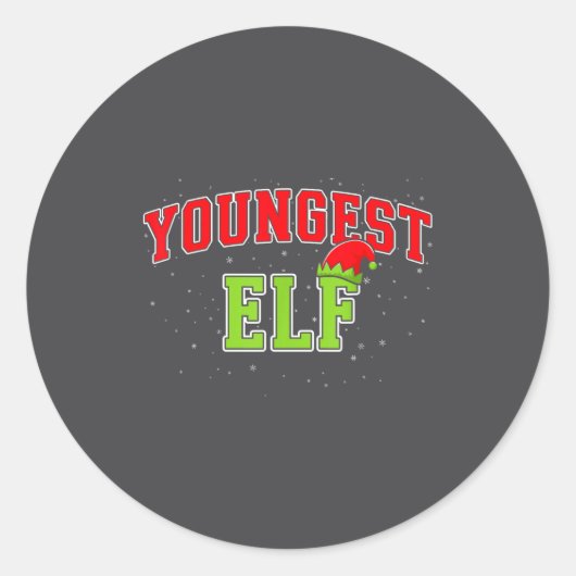 Sticker Rond Youngest Elf Christmas Family Matching Group Xmas  (Devant)
