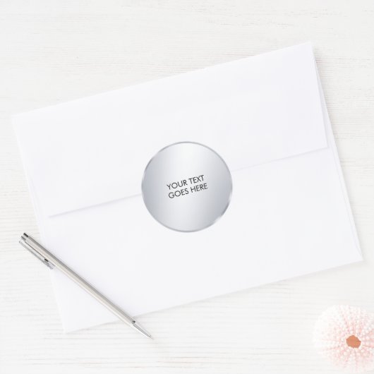 Sticker Rond Your Custom Text Template Glam Metallic Silver (Enveloppe)