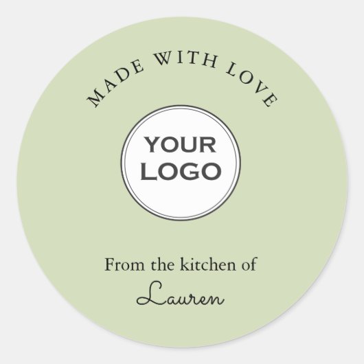 Sticker Rond Your logo 'Made with love' Green (Devant)