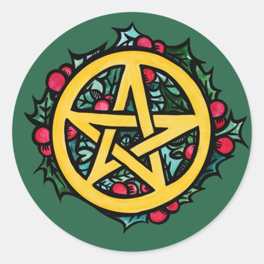 Sticker Rond Yule Pentacle Merry Yule Bénédictions (Devant)