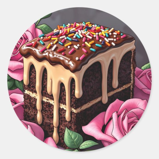 Sticker Rond Yummy Chocolate Birthday Cake with Sprinkles (Devant)