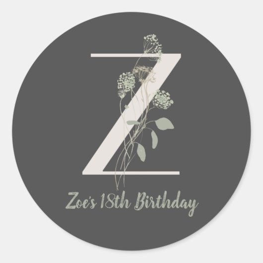 Sticker Rond Z initial avec fleur de couleur douce Custom Class (Devant)