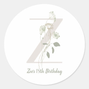 Sticker Rond Z initial avec fleur de couleur douce personnalisé