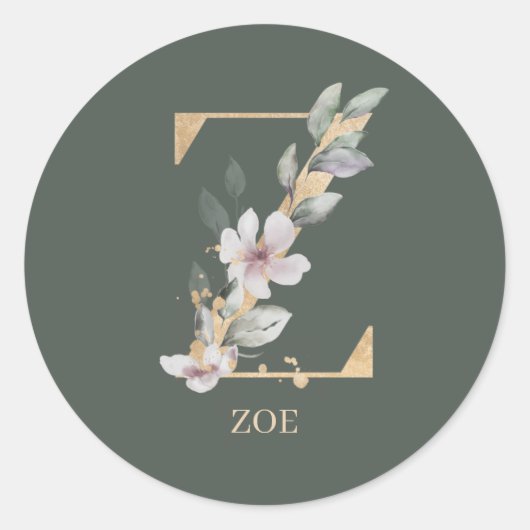 Sticker Rond Z Monogramme Floral Personnalisé (Devant)