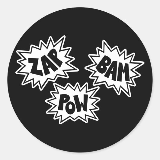 Sticker Rond ZAP BAM POW Comic Sound FX - Blanc (Devant)