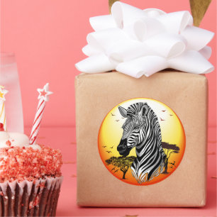 Sticker Rond Zebra African Savanna Wild Animal