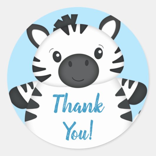 Sticker Rond Zebra Baby shower Safari Blue Boy (Devant)