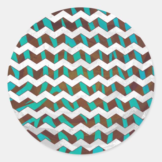Sticker Rond Zebra Chevron Impression Brown et Turquoise (Devant)