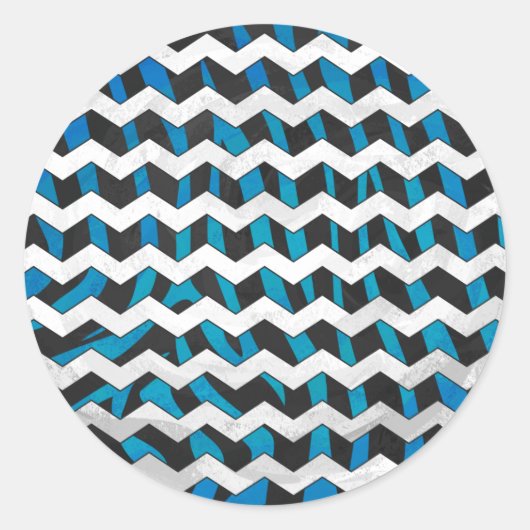 Sticker Rond Zebra Chevron noir et bleu (Devant)