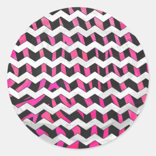 Sticker Rond Zebra Chevron noir et rose chaud