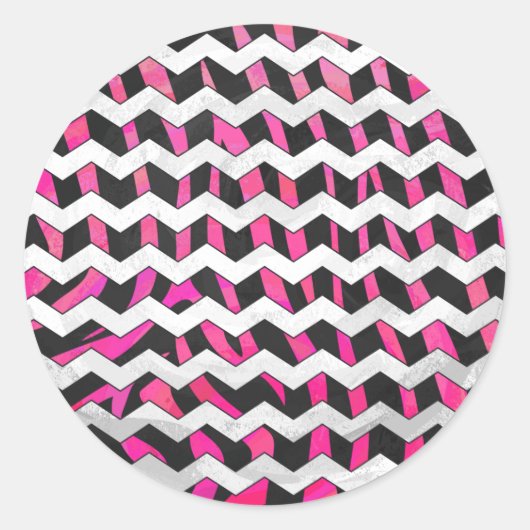 Sticker Rond Zebra Chevron noir et rose chaud (Devant)