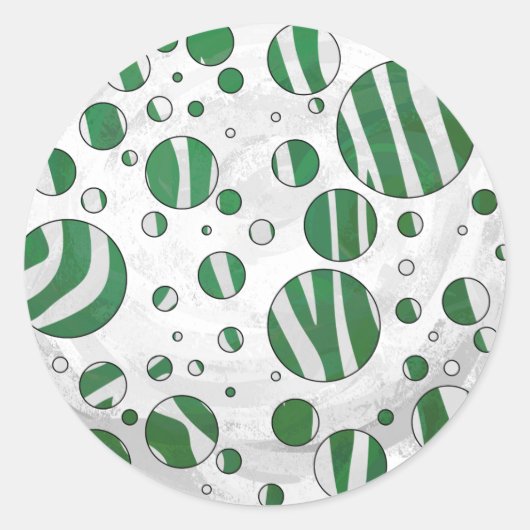 Sticker Rond Zebra Green et White Polka Dot (Devant)