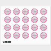 Sticker Rond Zebra Hot rose et blanc avec Monogramme (Feuille)