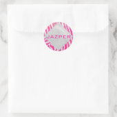 Sticker Rond Zebra Hot rose et blanc avec Monogramme (Sac)