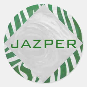 Sticker Rond Zebra Monogramme Vert et Blanc Impression