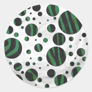 Sticker Rond Zebra noir et vert Polka point