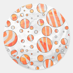 Sticker Rond Zebra Orange et White Polka Dot