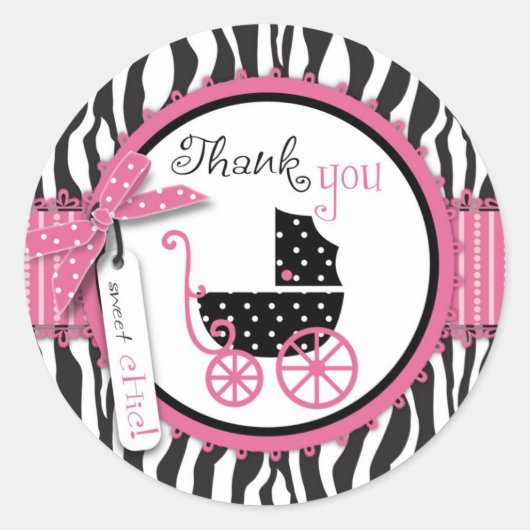 Sticker Rond Zebra Print & Baby Carriage Merci (Devant)