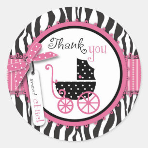 Sticker Rond Zebra Print & Baby Carriage Merci