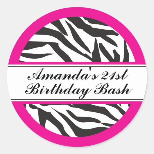 Sticker Rond Zebra Print noir et rose chaud (Devant)