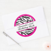 Sticker Rond Zebra Print noir et rose chaud (Enveloppe)
