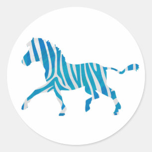 Sticker Rond Zebra Silhouette Bleu et Blanc