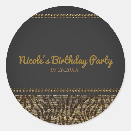 Sticker Rond Zebra Sparkles Glam Chic Modern Party (Devant)