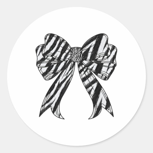 Sticker Rond Zebra Stripe Imprimer Coquette Bow Femmes Filles Z (Devant)