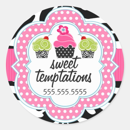 Sticker Rond Zebra Stripes Cupcake Bakery (Devant)