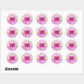 Sticker Rond Zèbre blanc rose chaud Léopard Monogramme de peau  (Feuille)