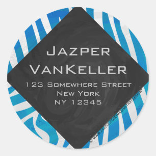 Sticker Rond Zèbre bleu et blanc avec Monogramme