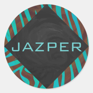 Sticker Rond Zèbre Brown et Turquoise avec Monogramme