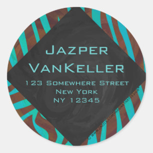 Sticker Rond Zèbre Brown et Turquoise avec Monogramme