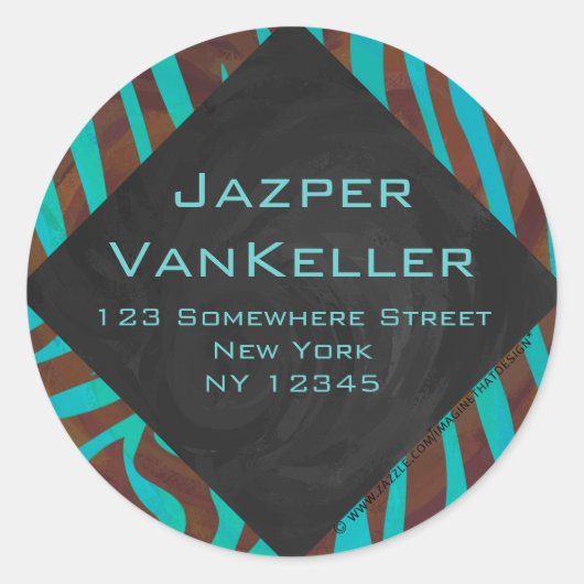 Sticker Rond Zèbre Brown et Turquoise avec Monogramme (Devant)