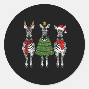 Sticker Rond Zèbre de Noël Rétro Père Noël Renne Safari Animal