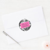 Sticker Rond Zèbre noir et blanc Imprimer avec rose chaud Anniv (Enveloppe)