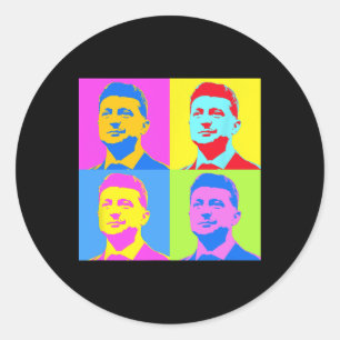Sticker Rond Zelensky Stand Avec Ukraine Ukrainiens Soutien Pop