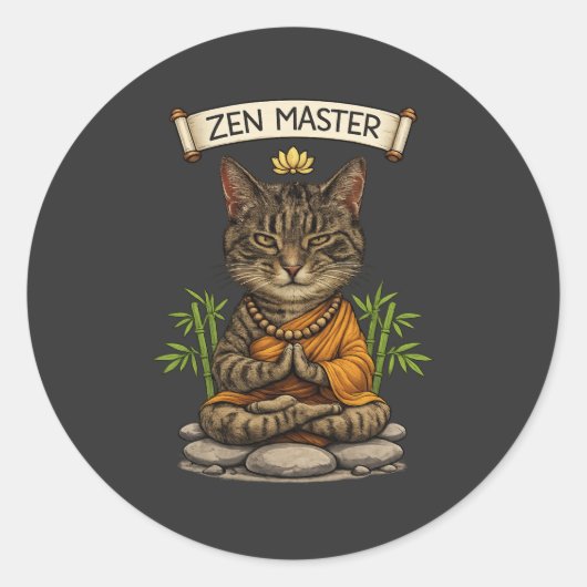 Sticker Rond Zen Master Cat Funny Chill Gray Tabby Cat Gift  (Devant)