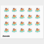 Sticker Rond Zen Orange Cat Meditating on Teal Cloud (Feuille)