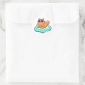 Sticker Rond Zen Orange Cat Meditating on Teal Cloud (Sac)