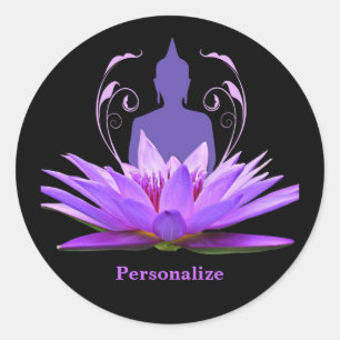 Sticker Rond Zen Yoga Bouddha Fleur de Lotus Violet Personnalis